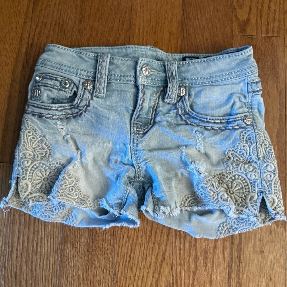 Miss Me Light Blue Jean Shorts Lace Embellishment Girls Size 8